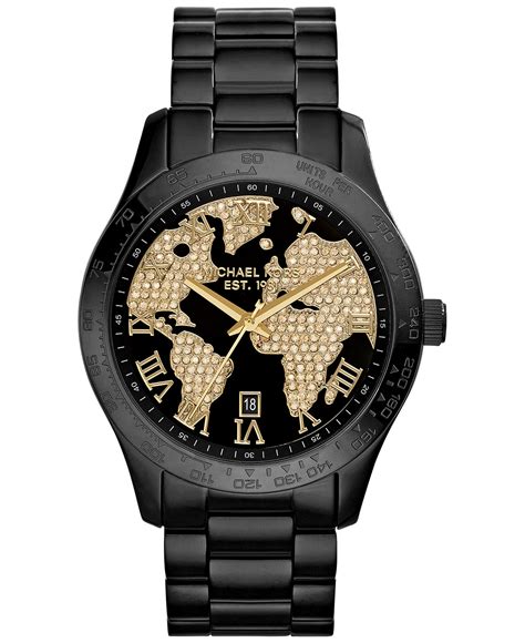 michael kors watch wold map|Michael Kors Women's Layton Black World Map Watch MK6091 .